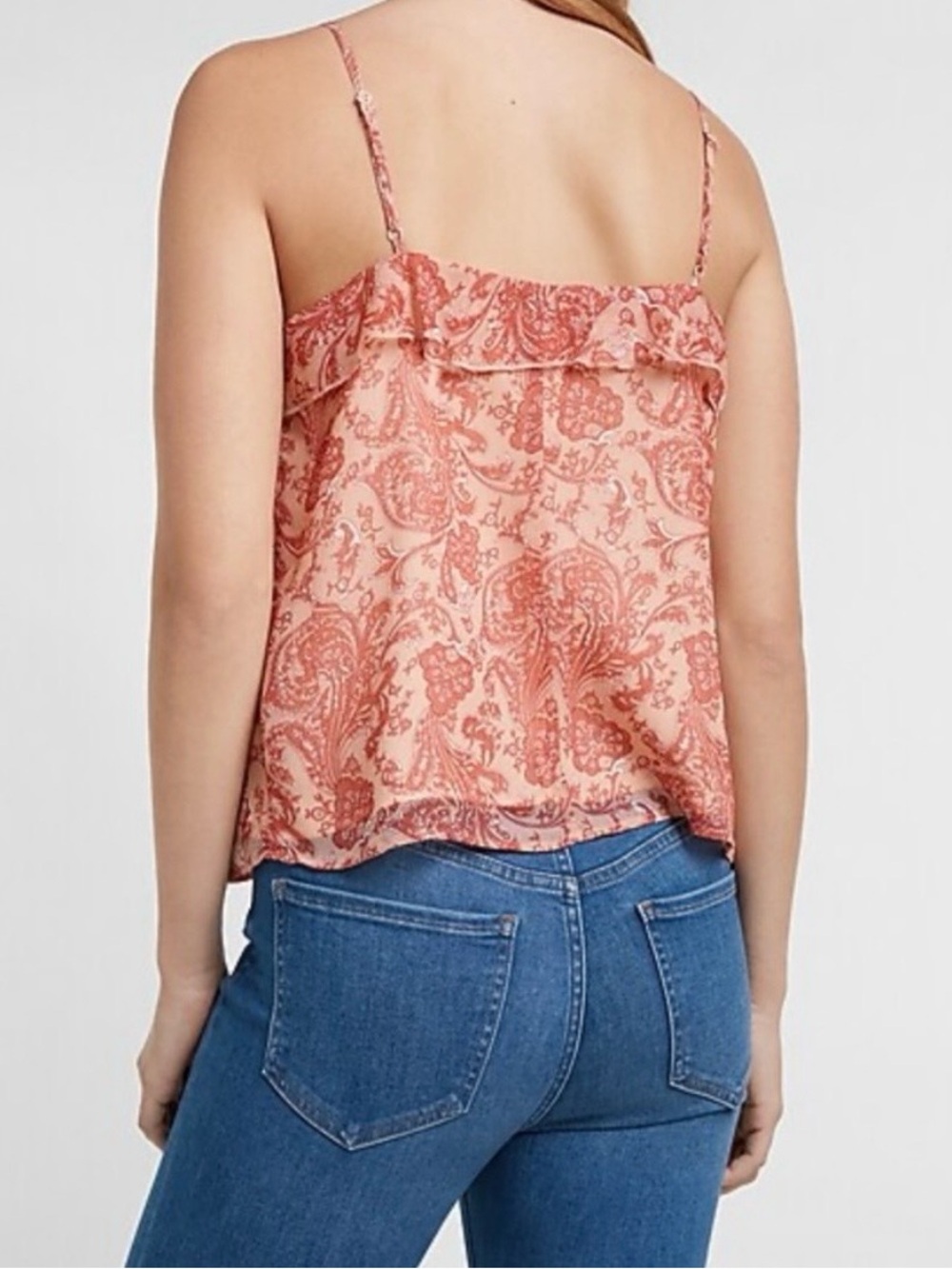 Express Red Paisley Ruffle Cami with Pearl Buttons - Picture 6 of 6